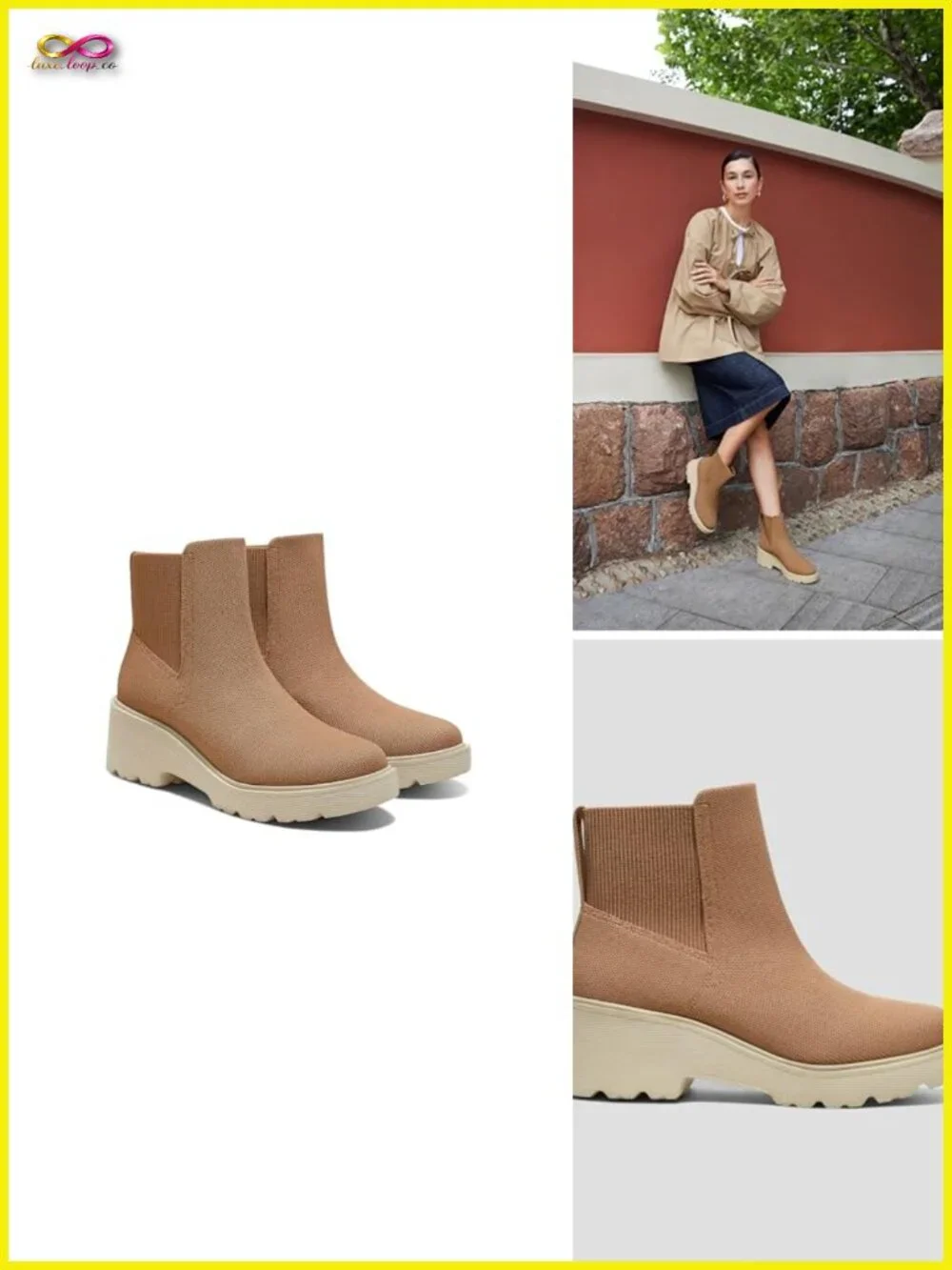 Water Repellent Ankle Booties with Chunky Platform Wedge Heel